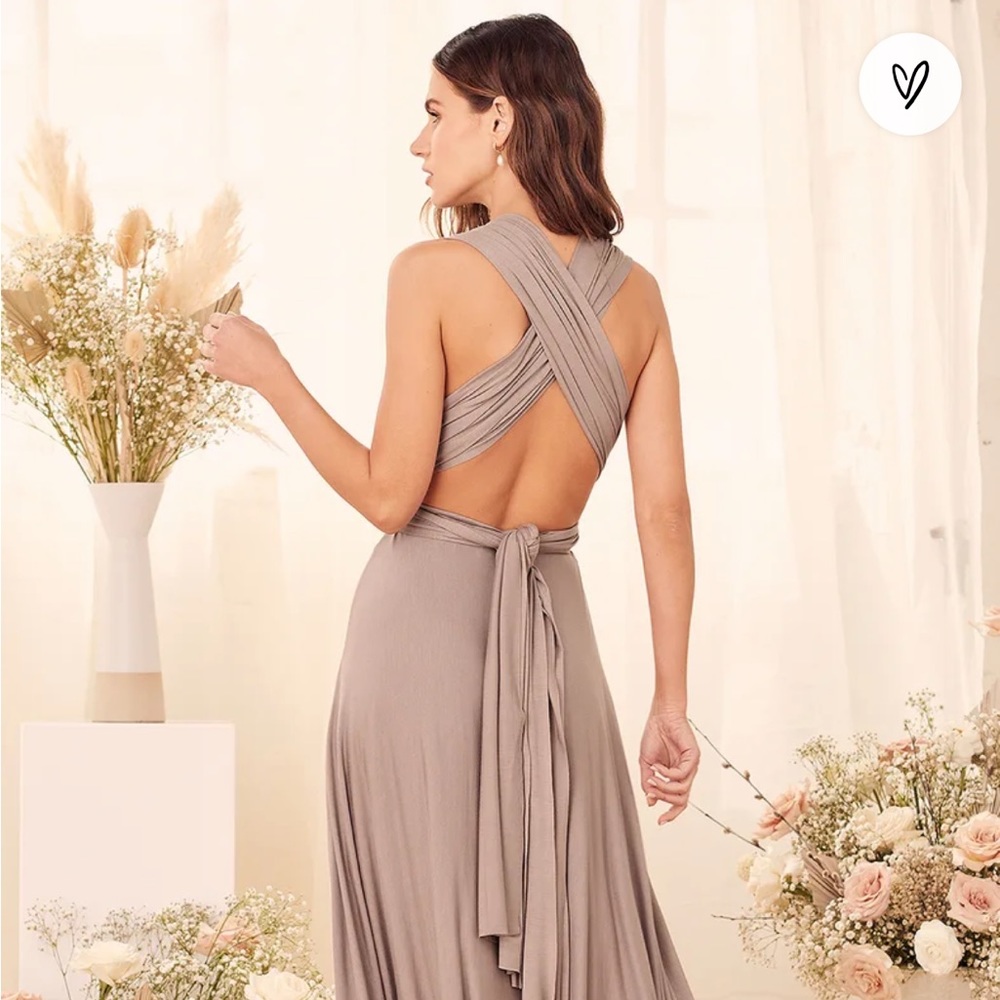 Lulu’s Tricks of the trade taupe maxi dress size medium